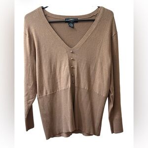 World Republic Brown V Neck Button Sweater Silk Blend XL